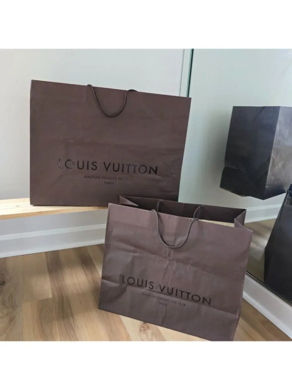 2 Vintage Authentic Louis Vuitton Paper Bags Shopping Totes Brown 2008